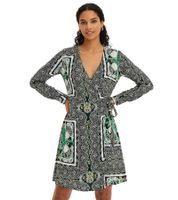 Vestido Mini Cruzado de Verano para Mujer con Estampado Paisley 942167 Negro/Verde/Blanco