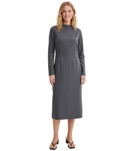 Vestido midi atemporal para mujer, vestido tubo con pinzas en la cintura, vestido de oficina 916193 gris