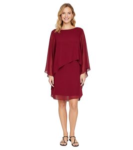 Elegante vestido de noche para mujer, de gasa y manga larga, para cóctel, 936983, color rojo burdeos