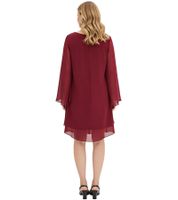 Elegante vestido de noche para mujer, de gasa y manga larga, para cóctel, 936983, color rojo burdeos