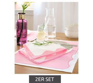 Set of 2 placemats made of organic cotton with colored trim, home decor, table decoration, 30x40cm, 931860, white/pink