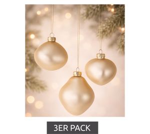 Confezione da 3 palline di Natale in vetro a forma organica, decorazione per la casa, 932825 Champagne opaco