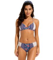 Bas de bikini fantaisie pour femme, coupe classique et ornements 976527 Bleu/Rose/Beige