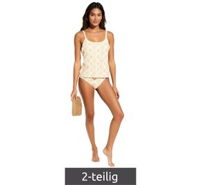 Ensemble tankini 2 pièces intemporel pour femme, avec haut et bas rembourrés, idéal pour la plage et l'été (réf. 974830, beige/blanc)