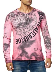 Camicia da uomo a maniche lunghe, scollo a V, stampa effetto lavato, vestibilità slim, 10135 corallo