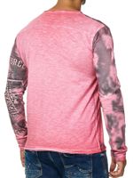 Camicia da uomo a maniche lunghe, scollo a V, stampa effetto lavato, vestibilità slim, 10135 corallo