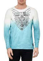 Chemise homme à manches longues tendance, coupe ajustée, col rond, imprimé dégradé sur le devant, effet délavé, référence 10148 Petrol