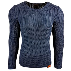 Moderner Herren Strick-Pullover im Strukturstrick Slim Fit Rundhals-Sweater 13267 Petrol