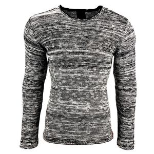 Pull structuré moderne pour homme, coupe ajustée, col rond, noir 13268