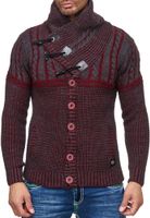 Pull homme élégant en grosse maille, col montant et fermeture à brandebourg, coloris Bordeaux 13288