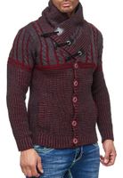 Pull homme élégant en grosse maille, col montant et fermeture à brandebourg, coloris Bordeaux 13288