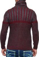 Pull homme élégant en grosse maille, col montant et fermeture à brandebourg, coloris Bordeaux 13288