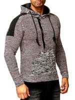 Moderner Herren Strick-Pullover Kapuzen-Sweater Grobstrick-Hoodie Strick-Jacke 13290 Grau /Rot