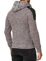 Moderner Herren Strick-Pullover Kapuzen-Sweater Grobstrick-Hoodie Strick-Jacke 13290 Grau /Rot