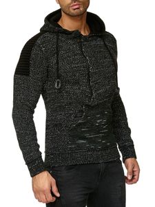 Moderner Herren Strick-Pullover Kapuzen-Sweater Grobstrick-Hoodie Strick-Jacke 13290 Petrol