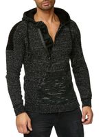Moderner Herren Strick-Pullover Kapuzen-Sweater Grobstrick-Hoodie Strick-Jacke 13290 Petrol
