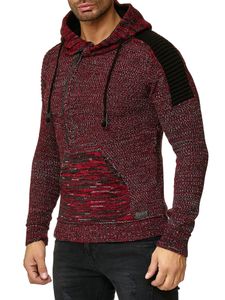 Moderner Herren Strick-Pullover Kapuzen-Sweater Grobstrick-Hoodie Strick-Jacke 13290 Rot