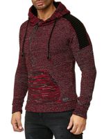 Moderner Herren Strick-Pullover Kapuzen-Sweater Grobstrick-Hoodie Strick-Jacke 13290 Rot