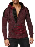 Moderner Herren Strick-Pullover Kapuzen-Sweater Grobstrick-Hoodie Strick-Jacke 13290 Rot