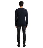 Urbaner Biker-Strickpullover für Herren mit Rundhalsausschnitt Sweater im modernen Used-Look mit Destroyed-Details 13293 Marine