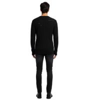 Urbaner Biker-Strickpullover für Herren mit Rundhalsausschnitt Sweater im modernen Used-Look mit Destroyed-Details 13296 Schwarz
