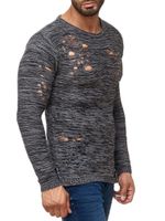 Moderner Herren Strick-Pullover im Destroyed Look Rundhals-Sweaterullover 13295 Grau
