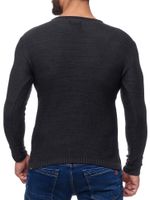 Moderner Herren Strick-Pullover im Destroyed Look Rundhals-Sweaterullover 13295 Schwarz
