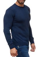 Trendiger Herren Rundhals-Sweater mit Patches Strick-Pullover im Military Style 13297 Marine
