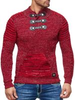 Markanter Herren Grobstrick-Pullover mit Stehkragen und Kragenverschluss Struktur-Strick-Sweater 13299 Rot