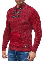 Markanter Herren Grobstrick-Pullover mit Stehkragen und Kragenverschluss Struktur-Strick-Sweater 13299 Rot
