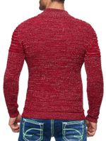 Markanter Herren Grobstrick-Pullover mit Stehkragen und Kragenverschluss Struktur-Strick-Sweater 13299 Rot