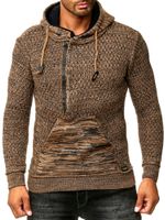 Sportiver Herren Kapuzen-Pullover mit Half-Zip und Strukturstrick Hoodie Sweater 13323 Braun