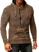 Sportiver Herren Kapuzen-Pullover mit Half-Zip und Strukturstrick Hoodie Sweater 13323 Braun