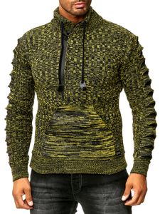 Stylish men's knit sweater with knitted slits on the sleeves, Sweater 13328 Yellow