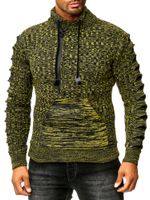 Stylish men's knit sweater with knitted slits on the sleeves, Sweater 13328 Yellow