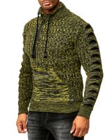 Stylish men's knit sweater with knitted slits on the sleeves, Sweater 13328 Yellow