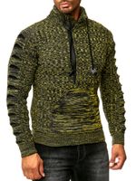 Stylish men's knit sweater with knitted slits on the sleeves, Sweater 13328 Yellow