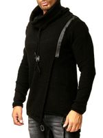 Stylischer Herren Strick-Pullover mit Schalkragen und Reißverschlussdetail Sweater Oversized Look 13336 Schwarz
