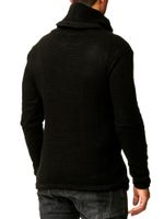 Stylischer Herren Strick-Pullover mit Schalkragen und Reißverschlussdetail Sweater Oversized Look 13336 Schwarz