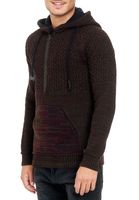 Lässiger Herren Strick Kapuzen-Pullover mit Half-Zip-Reißverschluss Sweater mit Biker-Struktur Hoodie 13346 Weinrot