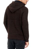 Lässiger Herren Strick Kapuzen-Pullover mit Half-Zip-Reißverschluss Sweater mit Biker-Struktur Hoodie 13346 Weinrot