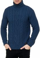 Cool men's chunky knit roll-neck sweater with incorporated pattern, sweater 13348 petrol