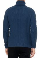 Cool men's chunky knit roll-neck sweater with incorporated pattern, sweater 13348 petrol