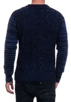 Stilvoller Herren Biker Rundhals-Pullover Grobstrick-Sweater 13357 Marine