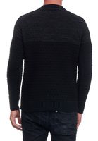 Lässiger Herren Strick-Pullover mit seitlichem Zipper und Struktur Rundhals-Sweater 13359 Schwarz