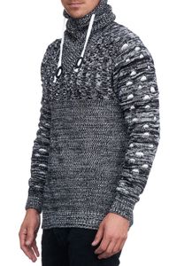 Moderner Herren Strick-Pullover mit Rollkragen und Kontraststrick Struktur-Sweater 13366 Schwarz