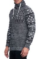 Moderner Herren Strick-Pullover mit Rollkragen und Kontraststrick Struktur-Sweater 13366 Schwarz
