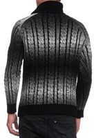 Stylischer Herren Strick-Pullover mit Rollkragen und Farbverlauf Struktur-Sweater 13368 Schwarz