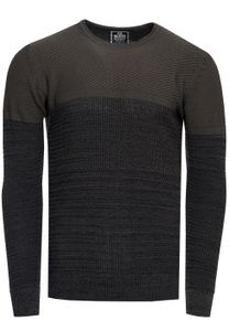 Maglione da uomo fresco in maglia fine con blocchi di colore, girocollo 13376 Khaki