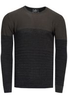 Maglione da uomo fresco in maglia fine con blocchi di colore, girocollo 13376 Khaki